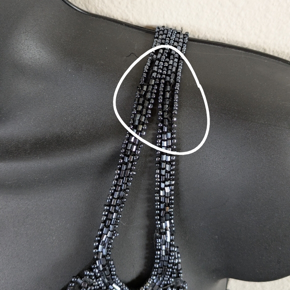 90s Vintage Black Asymmetrical Heavily Beaded Silk Gown by Scala - Picture 5 of 7